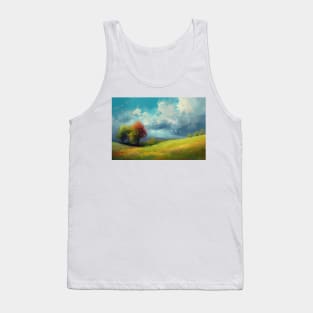 Abstract landscape with hills and trees and cloudy sky. Tank Top